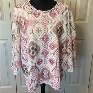 Alfred Dunner Vintage Quilted Lightweight 3/4 Sleeve Knit Top Women’s Size XL